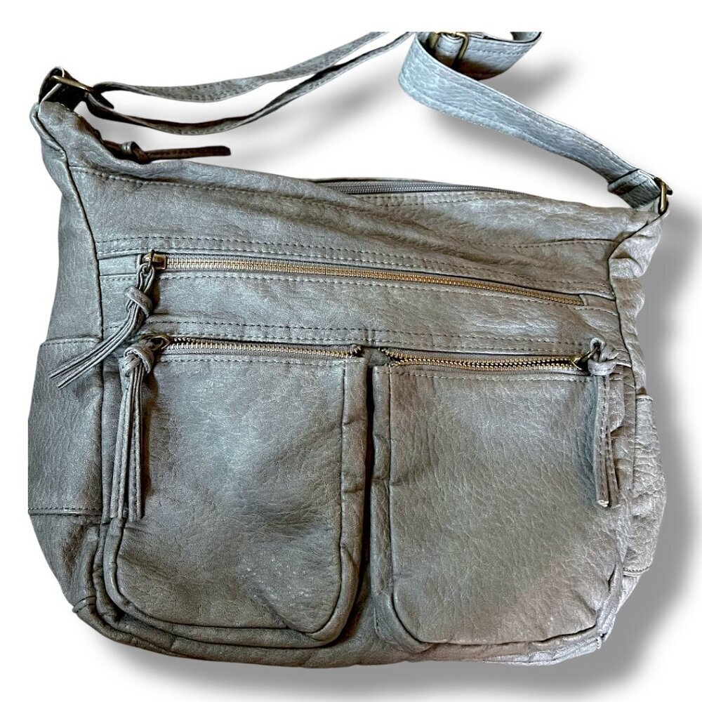 Bueno Gray Buttery Soft Boho Chic Soft Vegan Leather Shoulder Hobo Bag Purse